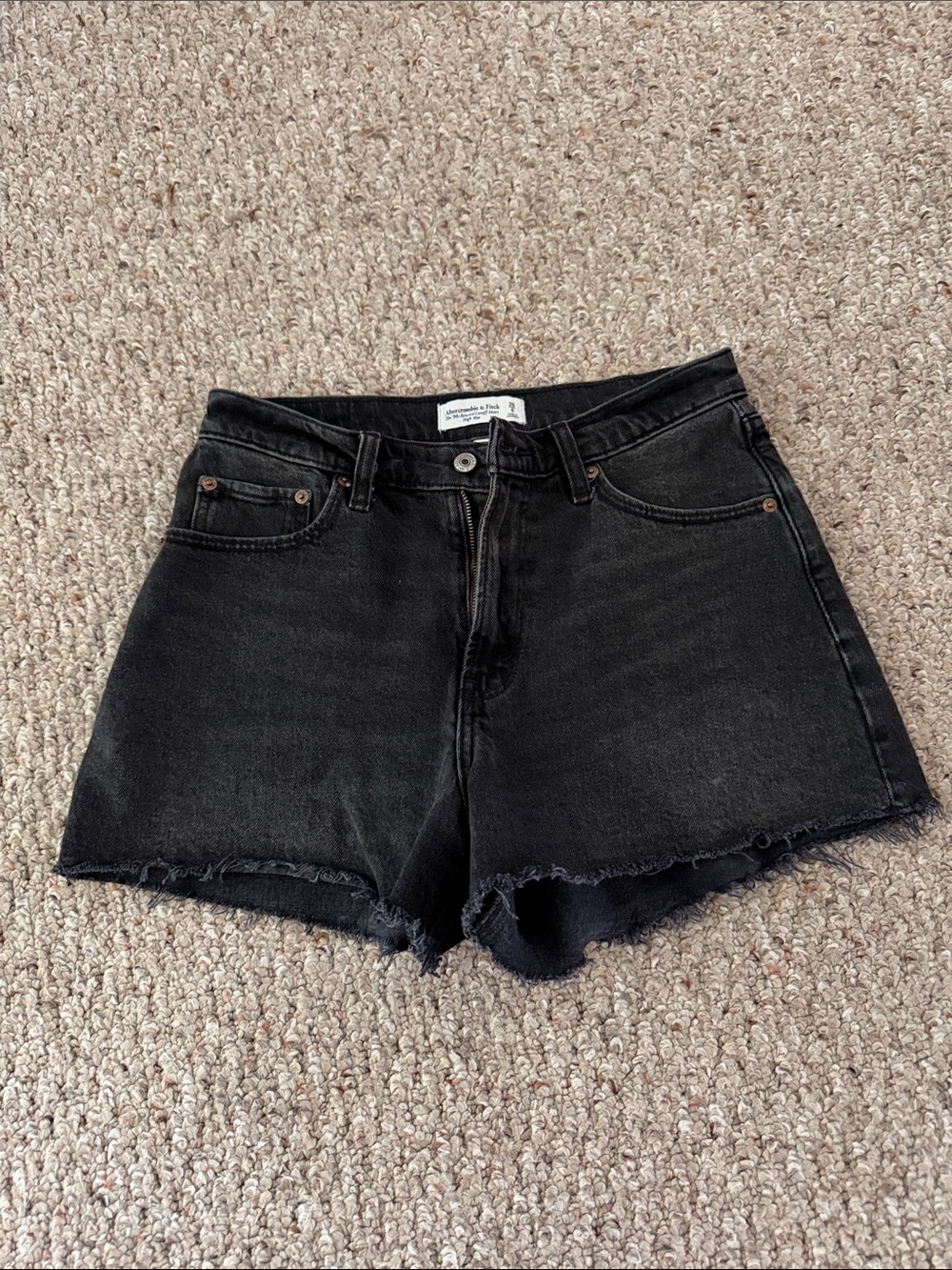 Abercrombie & Fitch Black 90s Relaxed Cutoff Short High Rise Denim Shorts